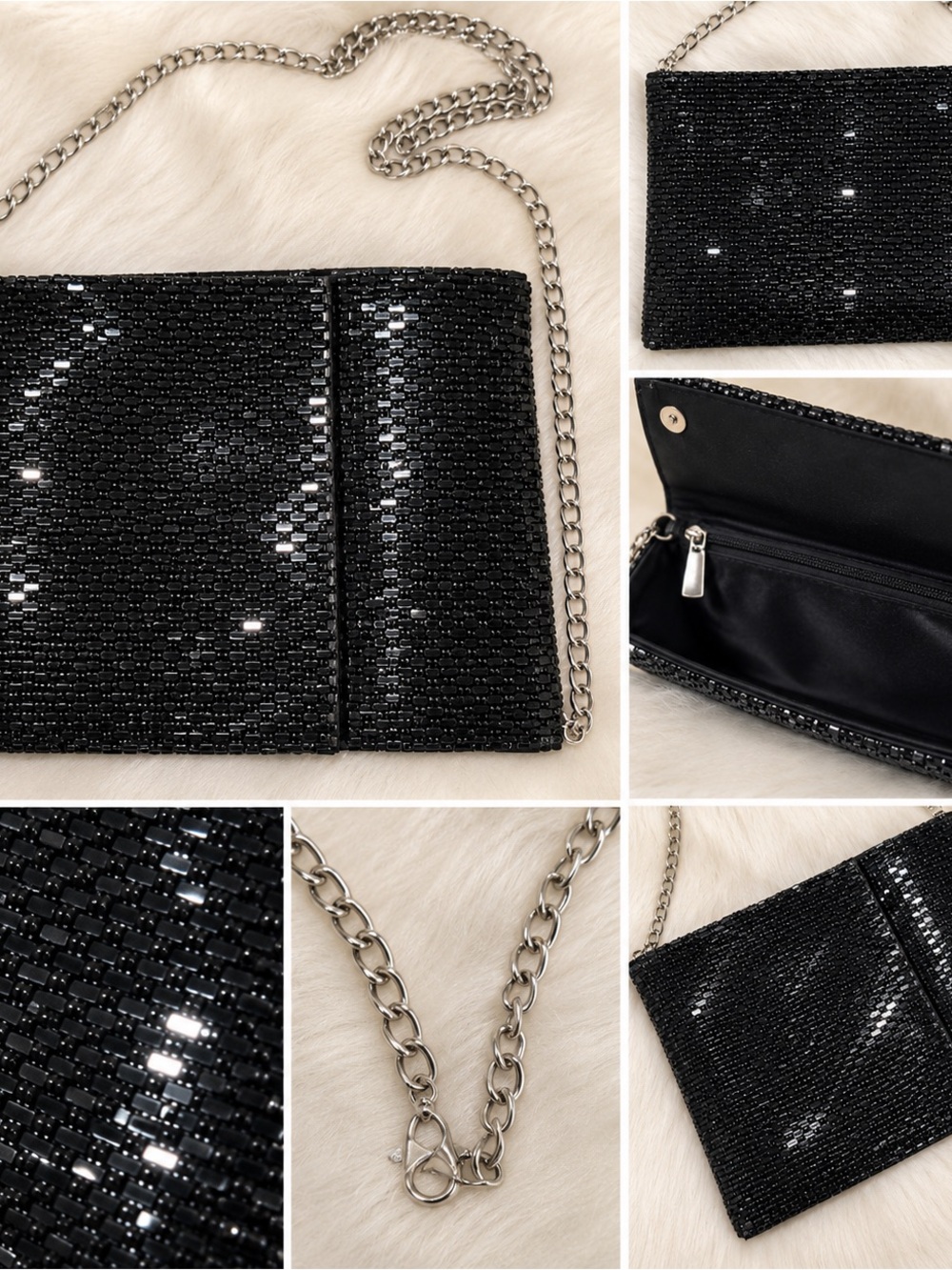 Black Sequin Chain Shoulder Bag